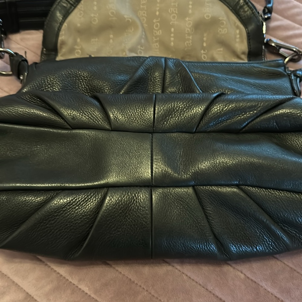 Margot Adelle Black Leather shoulder zipper 2-compartments flap pockets purse - Picture 11 of 16